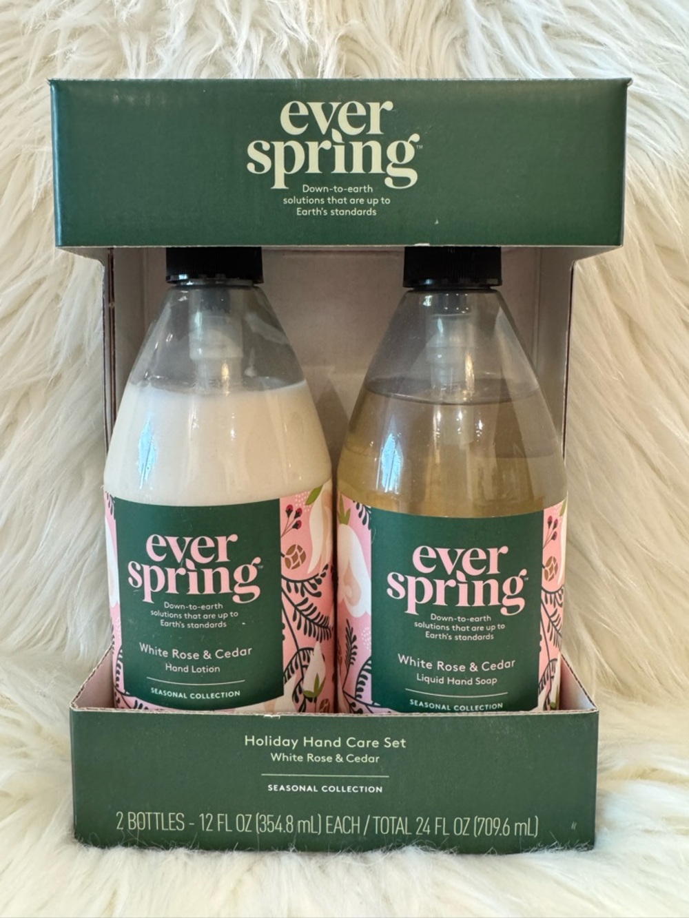 Ever Spring White Rose & Cedar Hand Soap & Lotion Set Holiday Care Set NEW